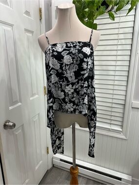 FAVLUX Black & White Floral Asymmetric Spaghetti Strap Camisole